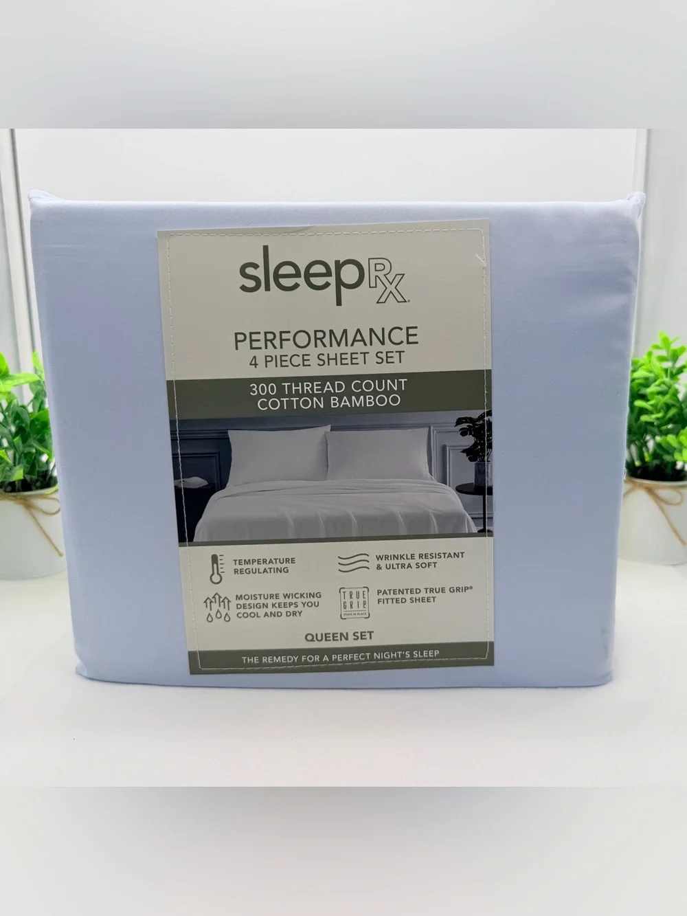 Sleep RX 300 Thread Count 4-pc Queen Sheet Set from Macys, Light Blue